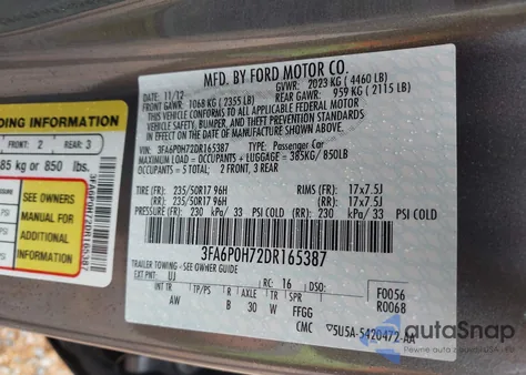 2013 Ford Fusion Se from USA, damaged, VIN 3FA6P0H72DR165387